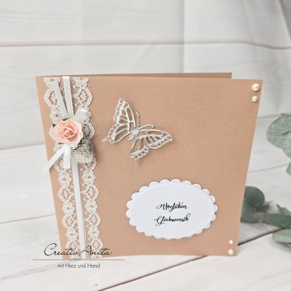 Glückwunschkarte Vintage Lace Braun-Silber